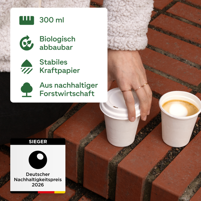 To Go Kaffeebecher, 300ml, Bagasse, Ø 9 x 9,7 cm