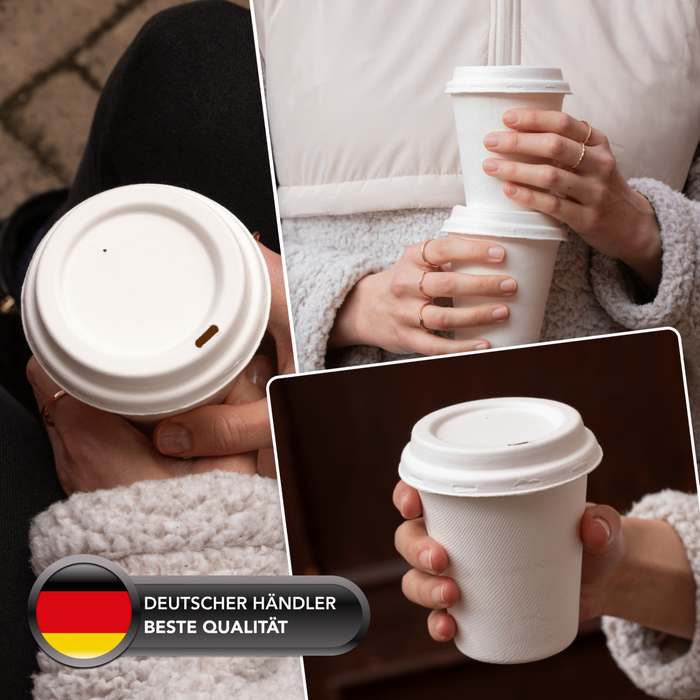 To Go Kaffeebecher-Set mit Deckel, 300ml, Bagasse, Ø 9 cm