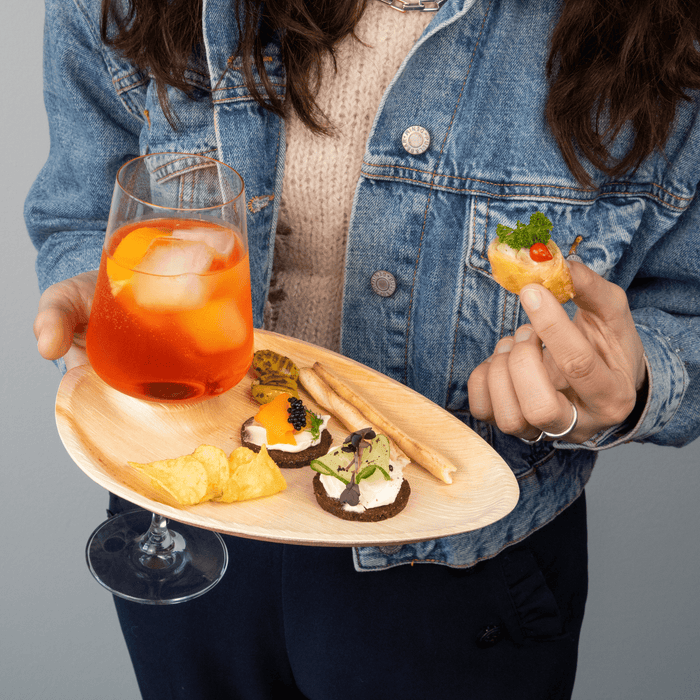 LEEF-Cocktailplate, Palmblatt-Teller mit Weinglas-Halterung, 24 x 17,5 cm