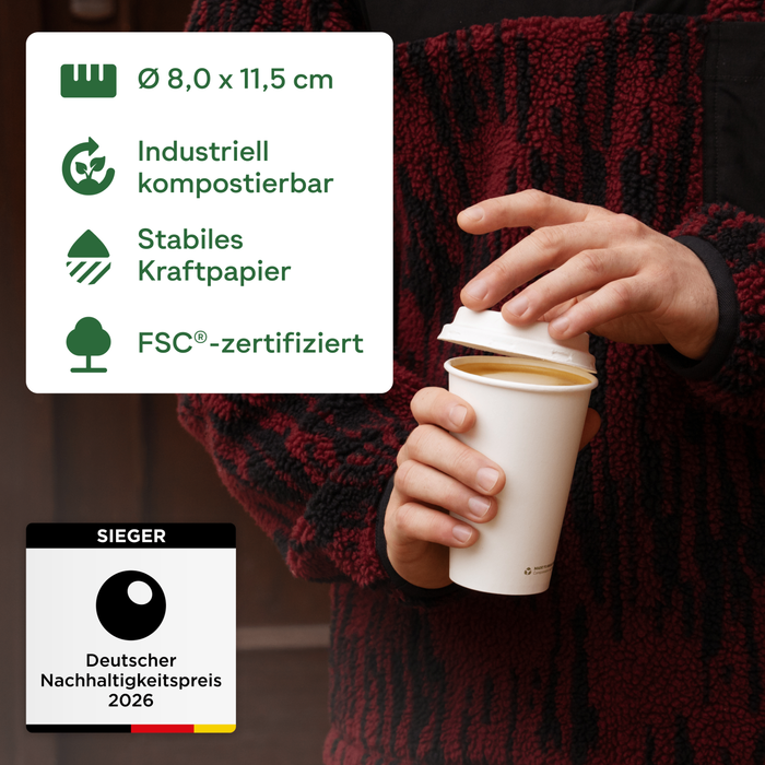 Bio-Pappbecher, 300 ml, kompostierbar, FSC®-zertifiziert, einwandig, weiß