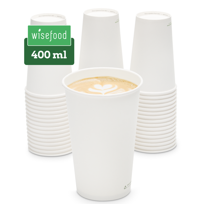 Bio-Pappbecher, 400 ml, kompostierbar, FSC®-zertifiziert, einwandig, weiß
