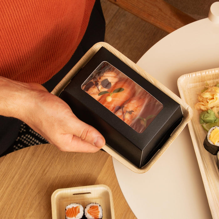 Bio Sushi Take-Away Box, aus Palmblatt mit Sichtfenster, LEEF, 17 × 12 × 5  cm