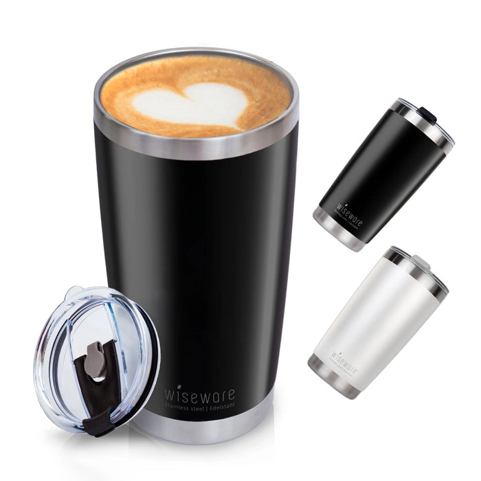 Edelstahl Thermo Kaffeebecher mit Deckel (schwarz)