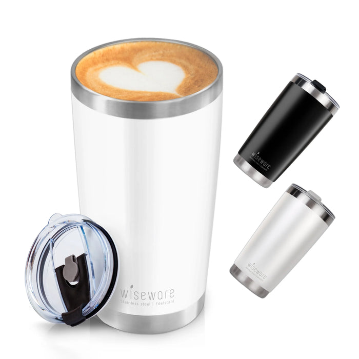 Edelstahl Thermo Kaffeebecher mit Deckel 600 ml (weiß)