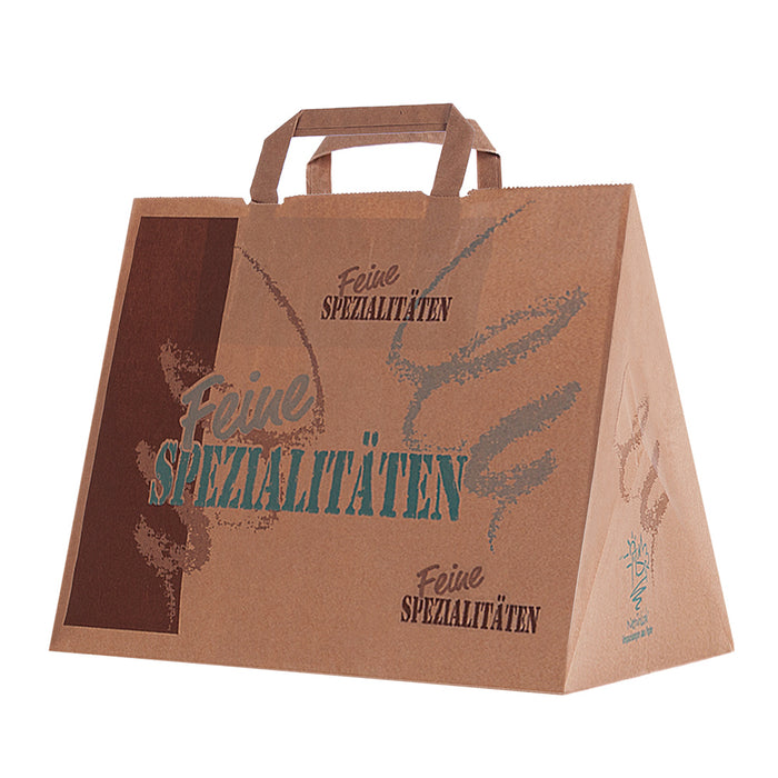 Papiertüte / Papier Tragetasche 32 x 22 x 26 cm Braun Motiv