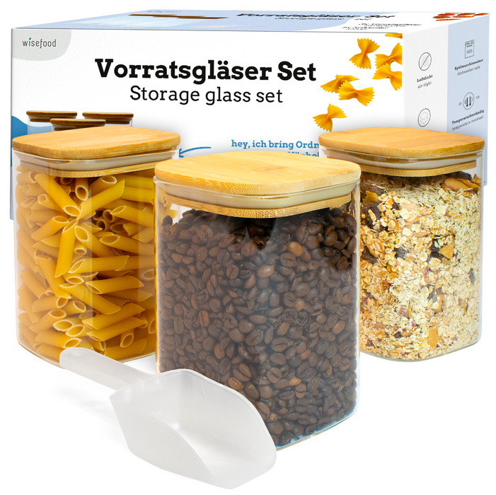 Aufbewahrungsgläser mit Bambusdeckel Set 3 Gläser inklusive Schaufel