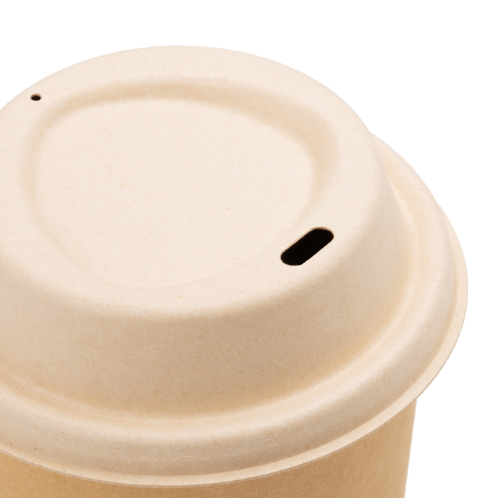To-Go-Deckel für 300 und 400 ml Bio-Pappbecher, Bagasse, nachhaltig & stabil, braun, Ø 9 cm