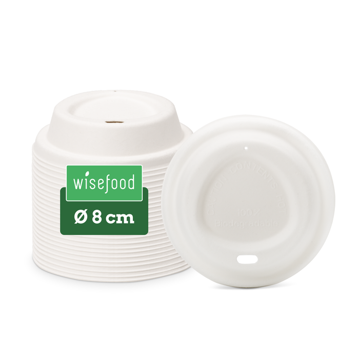To-Go-Deckel für 200 ml Bio-Pappbecher, Bagasse, nachhaltig & stabil, weiß, Ø 8 cm