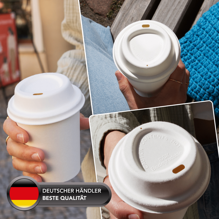 To-Go-Deckel für 200 ml Bio-Pappbecher, Bagasse, nachhaltig & stabil, weiß, Ø 8 cm