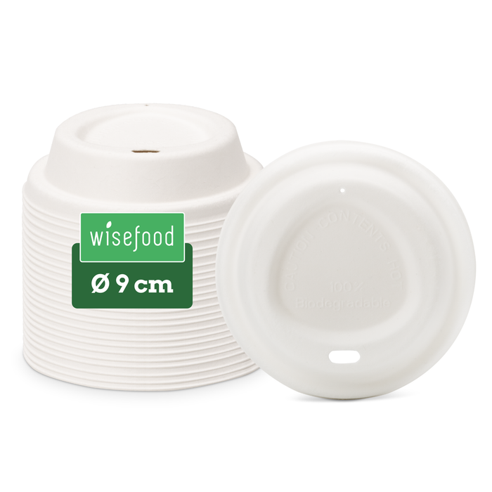 To-Go-Deckel für 300 und 400 ml Bio-Pappbecher, Bagasse, nachhaltig & stabil, weiß, Ø 9 cm