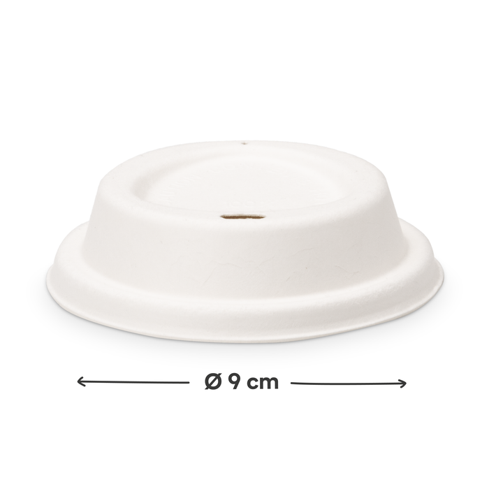 To-Go-Deckel für 300 und 400 ml Bio-Pappbecher, Bagasse, nachhaltig & stabil, weiß, Ø 9 cm