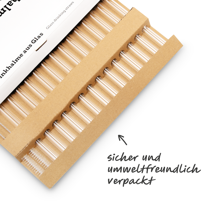Glas Trinkhalm Set: 14 Halme + 4 Bürsten