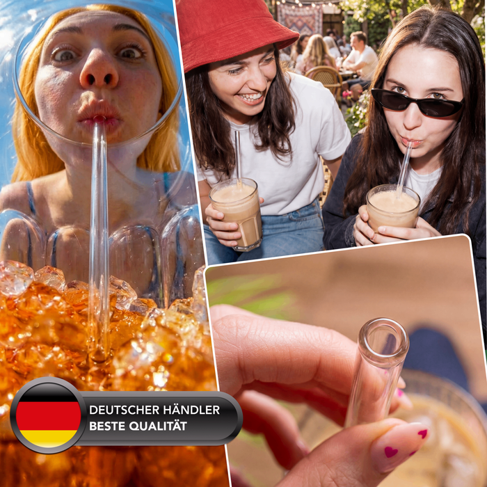 Glas Trinkhalm Set: 50 Halme 21cm + 2 Bürsten