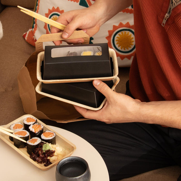 Bio Sushi Take-Away Box, aus Palmblatt mit Sichtfenster, LEEF, 18 × 10 × 5  cm