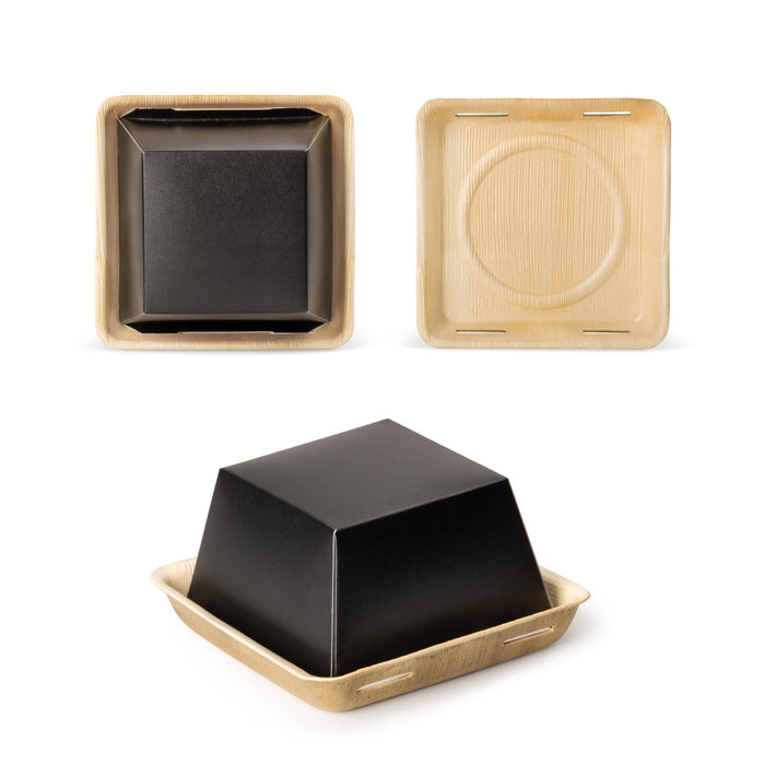 Bio Burger Take-Away Box, aus Palmblatt mit Papierdeckel, LEEF, 17 x 17 x 8 cm