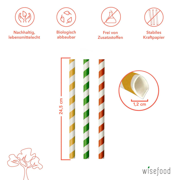 Papier-Strohhalm für Milchshakes, bunt, gestreift, Ø 1,2 x 24,5 cm