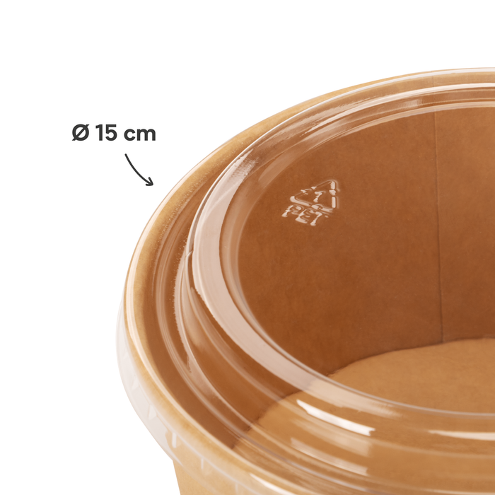 PET-Deckel für 500, 650 & 800 ml Papier-Schalen, stabil & passgenau, transparent, Ø 15 cm