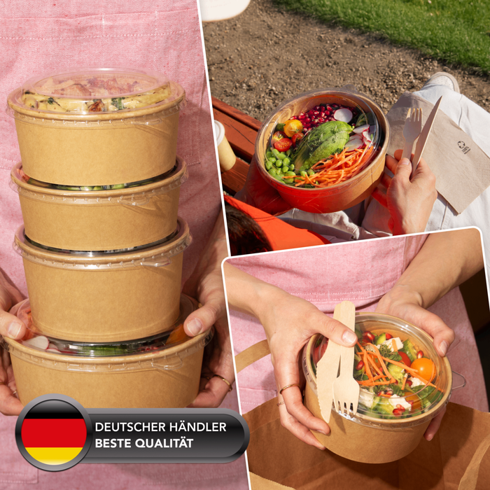 PET-Deckel für 500, 650 & 800 ml Papier-Schalen, stabil & passgenau, transparent, Ø 15 cm