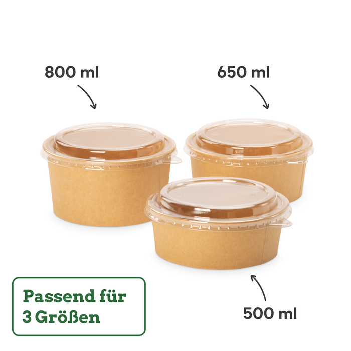 PET-Deckel für 500, 650 & 800 ml Papier-Schalen, stabil & passgenau, transparent, Ø 15 cm