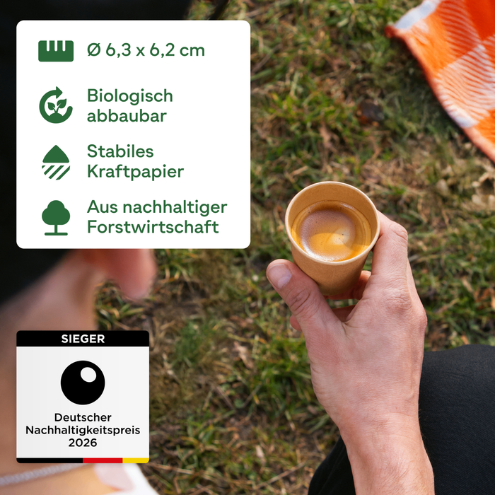 Bio-Pappbecher, 100 ml, FSC®-zertifiziert, heim-kompostierbar, braun, Ø 6,3 x 6,2 cm 