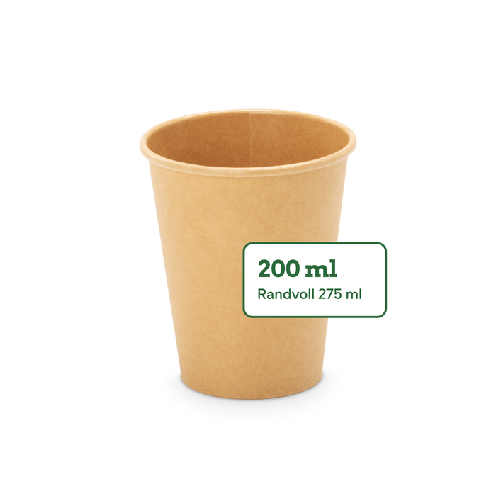 Bio-Pappbecher, 200 ml, FSC®-zertifiziert, heim-kompostierbar, braun, Ø 8 x 9,2 cm 