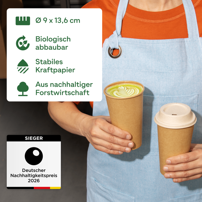 Bio-Pappbecher, 400 ml, FSC®-zertifiziert, heim-kompostierbar, braun, Ø 9 x 13,6 cm 