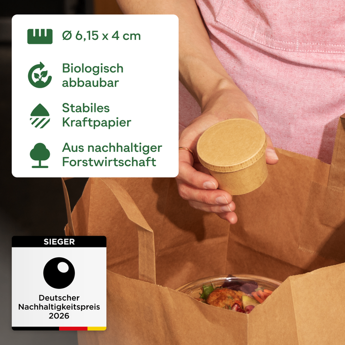Bio-Dipschale, 40 ml, Papier, FSC®-zertifiziert, heim-kompostierbar, braun, Ø 6,15 x 4 cm 