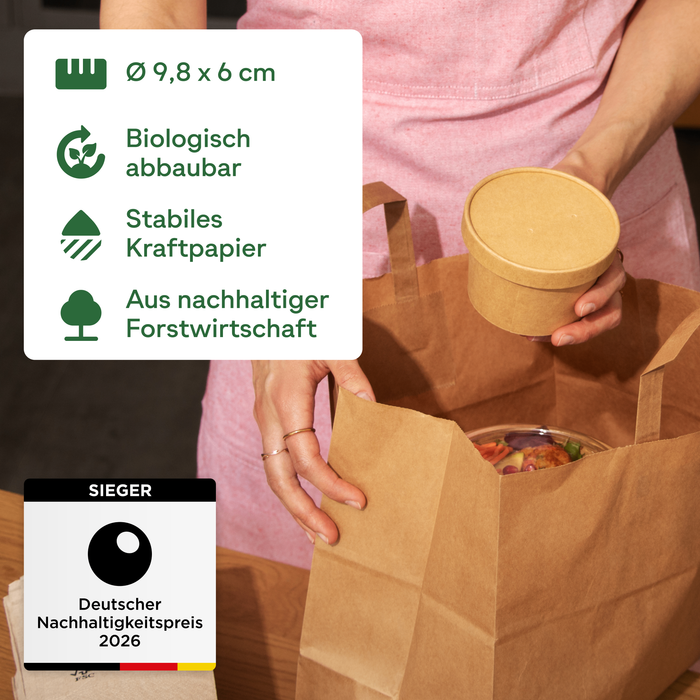 Bio-Take-Away-Becher, 200 ml, Papier, FSC®-zertifiziert, heim-kompostierbar, braun, Ø 9,8 x 6 cm