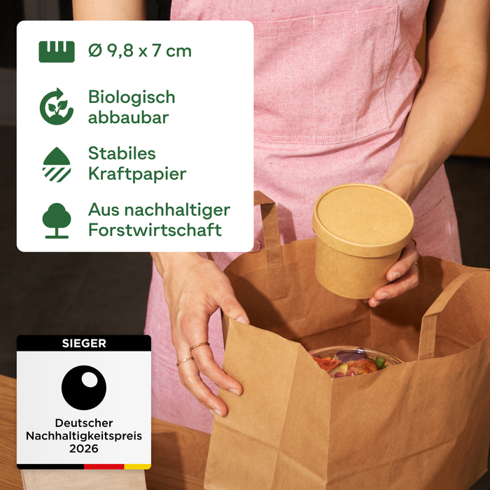 Bio-Take-Away-Becher, 300 ml, Papier, FSC®-zertifiziert, heim-kompostierbar, braun, Ø 9,8 x 7 cm