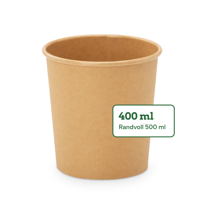 Bio-Take-Away-Becher, 400 ml, Papier, FSC®-zertifiziert, heim-kompostierbar, braun, Ø 9,8 x 9,9 cm