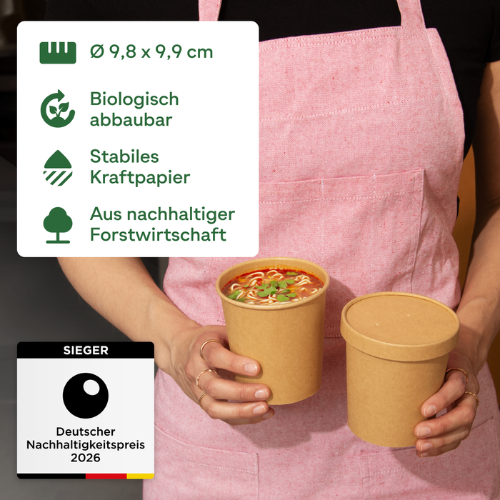 Bio-Take-Away-Becher, 400 ml, Papier, FSC®-zertifiziert, heim-kompostierbar, braun, Ø 9,8 x 9,9 cm