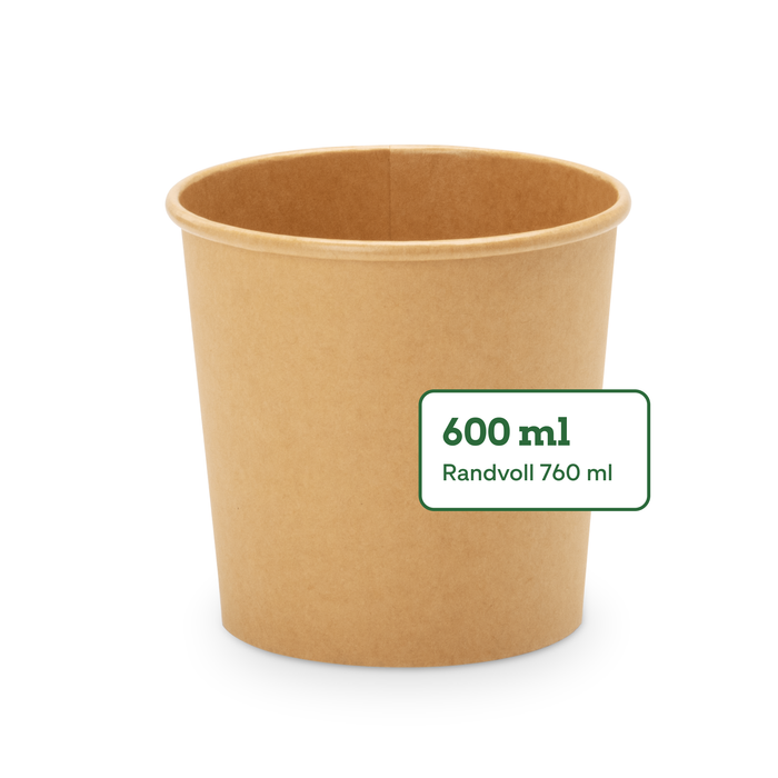 Bio-Take-Away-Becher, 600 ml, Papier, FSC®-zertifiziert, heim-kompostierbar, braun, Ø 11,5 x 10,8 cm
