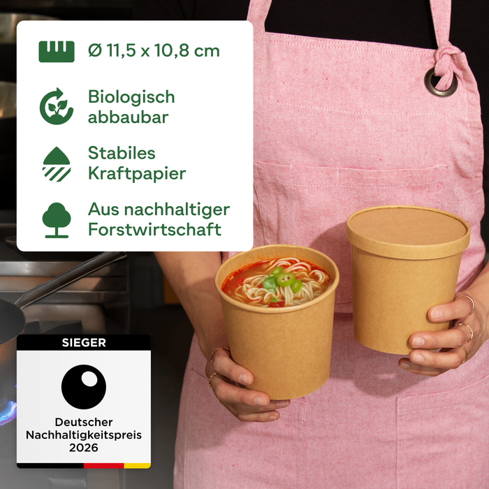 Bio-Take-Away-Becher, 600 ml, Papier, FSC®-zertifiziert, heim-kompostierbar, braun, Ø 11,5 x 10,8 cm