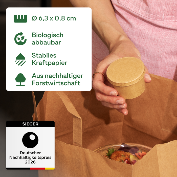 Bio-Pappdeckel für 40 ml Dipschale, FSC®-zertifiziert, heim-kompostierbar, braun, Ø 6,15 cm