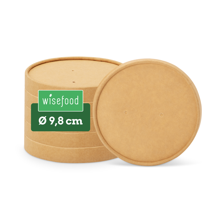 Bio-Pappdeckel für 200, 300 & 400 ml Papier-Becher, FSC®-zertifiziert, heim-kompostierbar, braun, Ø 9,8 cm 