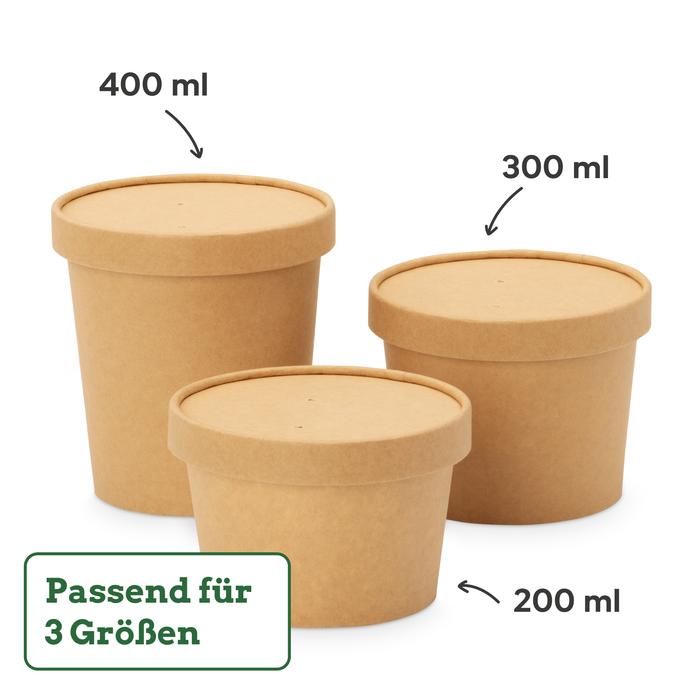Bio-Pappdeckel für 200, 300 & 400 ml Papier-Becher, FSC®-zertifiziert, heim-kompostierbar, braun, Ø 9,8 cm 