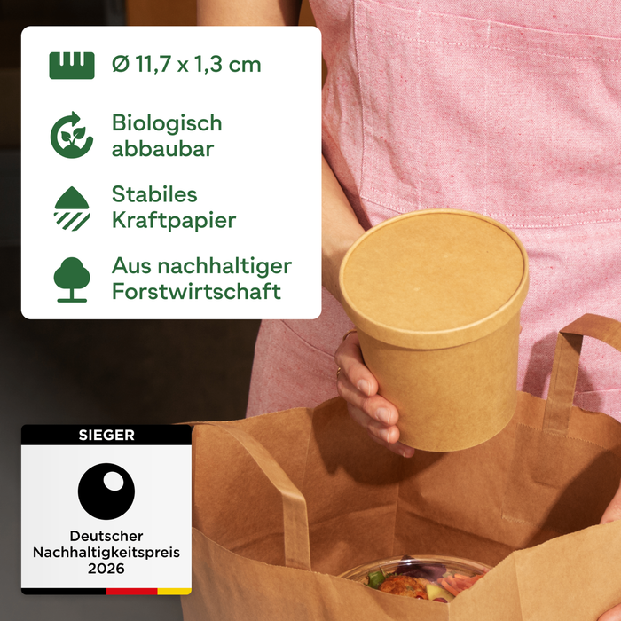 Bio-Pappdeckel für 600 ml Papier-Becher, FSC®-zertifiziert, heim-kompostierbar, braun, Ø 11,5 cm