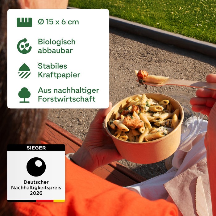 Bio-Take-Away-Schale, 650 ml, Papier, FSC®-zertifiziert, heim-kompostierbar, braun, Ø 15 x 6 cm