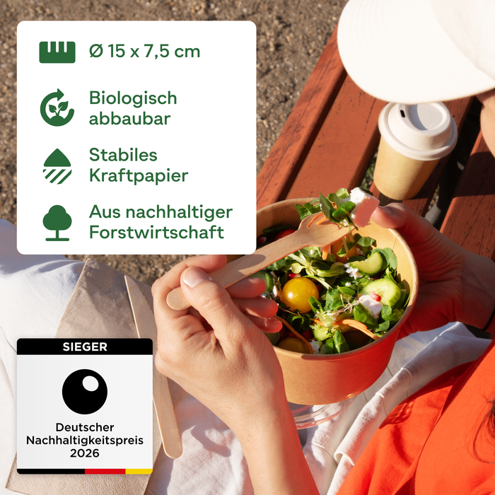 Bio-Take-Away-Schale, 800 ml, Papier, FSC®-zertifiziert, heim-kompostierbar, braun, Ø 15 x 7,5 cm