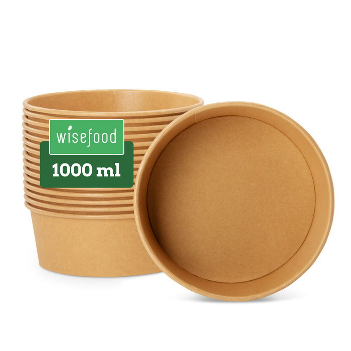 Bio-Take-Away-Schale, 1000 ml, Papier, FSC®-zertifiziert, heim-kompostierbar, braun, Ø 18,5 x 6,5 cm