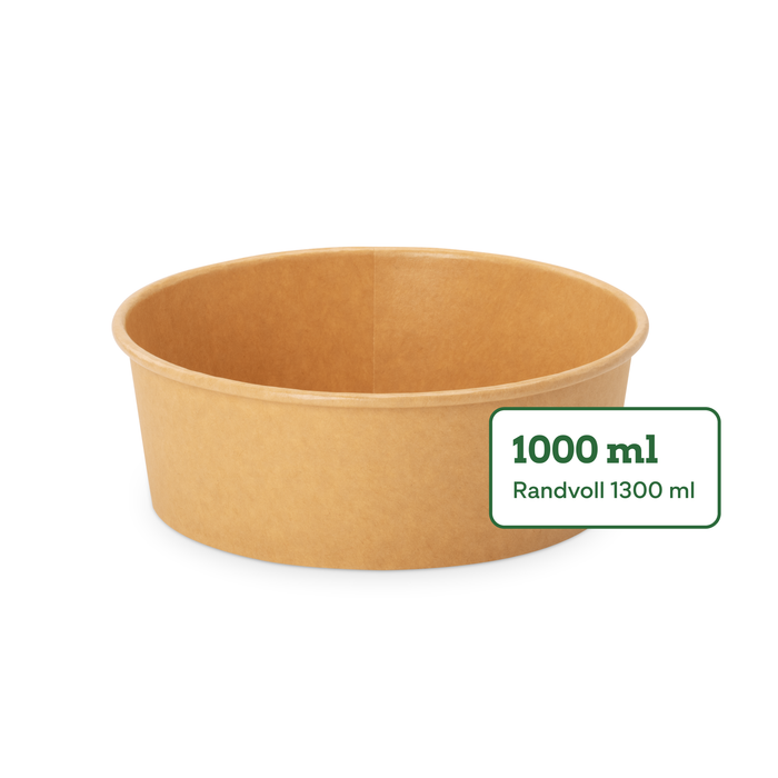 Bio-Take-Away-Schale, 1000 ml, Papier, FSC®-zertifiziert, heim-kompostierbar, braun, Ø 18,5 x 6,5 cm