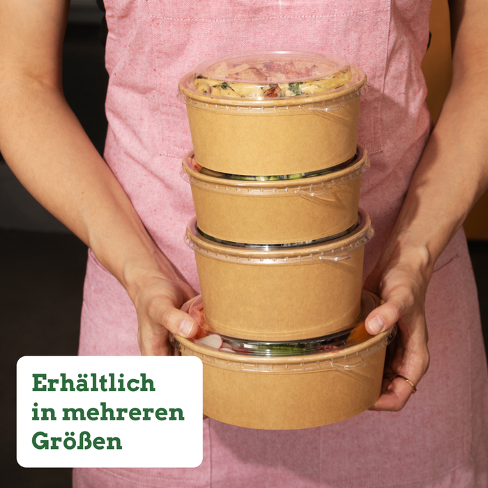 Bio-Take-Away-Schale, 1000 ml, Papier, FSC®-zertifiziert, heim-kompostierbar, braun, Ø 18,5 x 6,5 cm