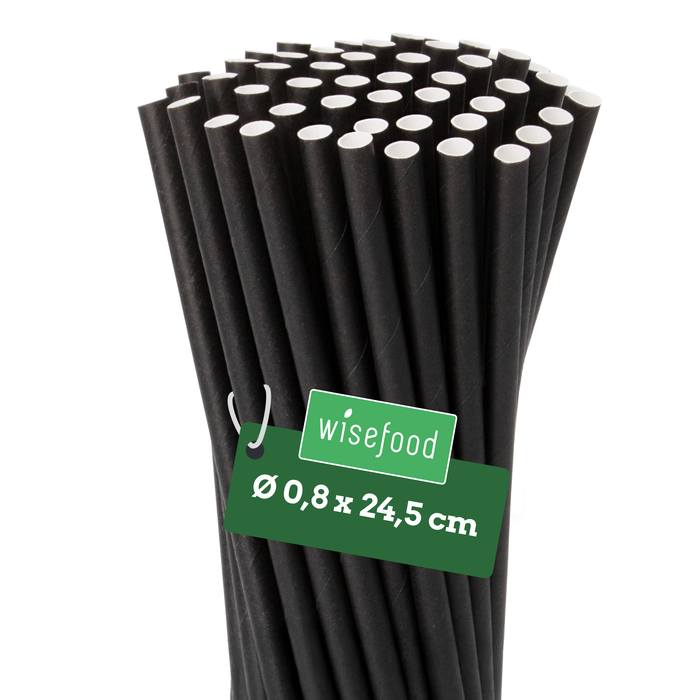 Papier-Strohhalme, schwarz, Ø 0,8 x 24,5 cm