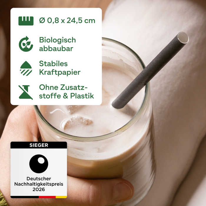 Papier-Strohhalme, schwarz, Ø 0,8 x 24,5 cm