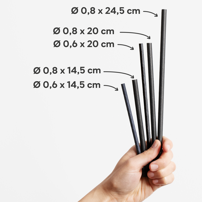 Papier-Strohhalme, schwarz, Ø 0,6 x 20 cm