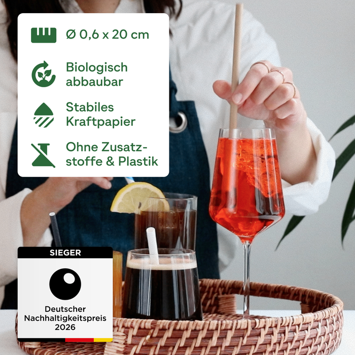 Papier-Strohhalme, braun, Ø 0,6 x 20 cm