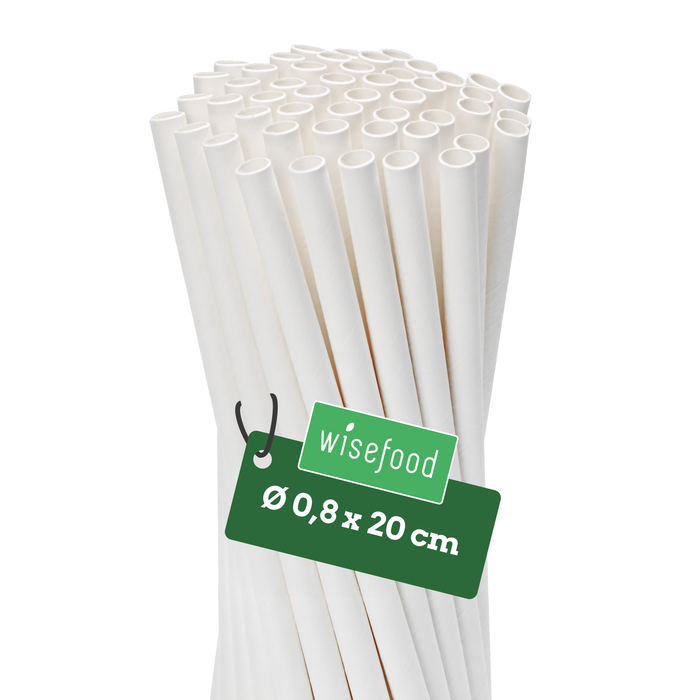 Papier-Strohhalme, weiß, Ø 0,8 x 20 cm