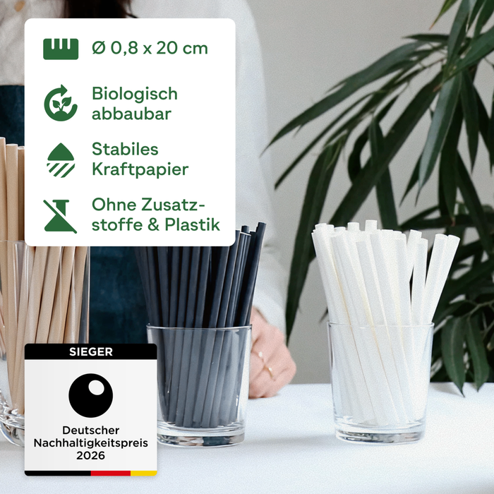 Papier-Strohhalme, weiß, Ø 0,8 x 20 cm