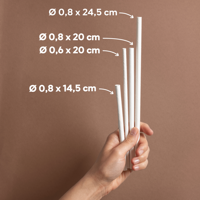 Papier-Strohhalme, weiß, Ø 0,8 x 24,5 cm