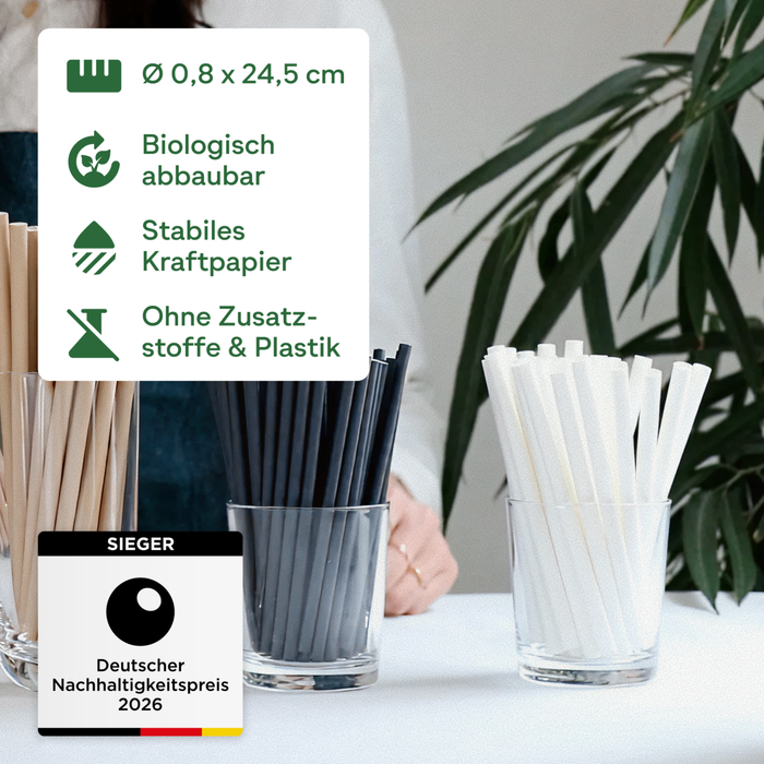 Papier-Strohhalme, weiß, Ø 0,8 x 24,5 cm